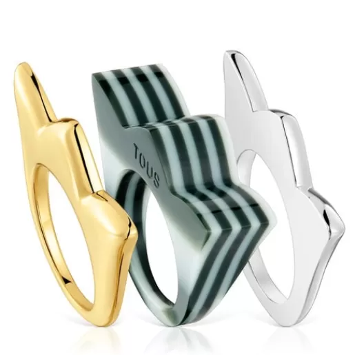 Fashion Set large two-tone tulip Rings and yellow acetate My Other Half Silver Rings | Large Rings