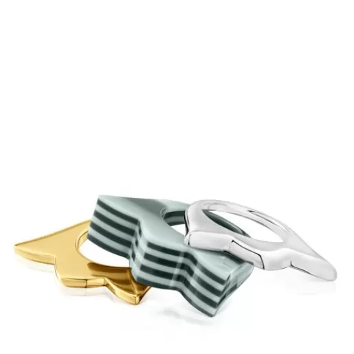 Fashion Set large two-tone tulip Rings and yellow acetate My Other Half Silver Rings | Large Rings