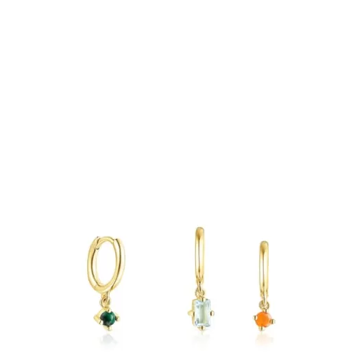 Discount Set of Silver Vermeil Good Vibes Earrings with Gemstones Silver Earrings | Hoop Earrings