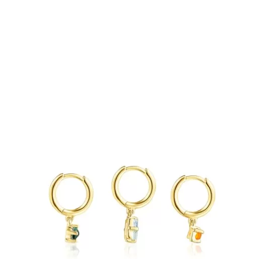 Discount Set of Silver Vermeil Good Vibes Earrings with Gemstones Silver Earrings | Hoop Earrings