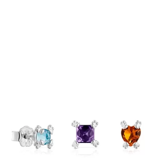 Discount Set of three Color Pills Earrings with gemstones Silver Earrings