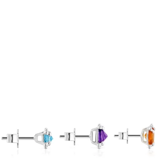 Discount Set of three Color Pills Earrings with gemstones Silver Earrings