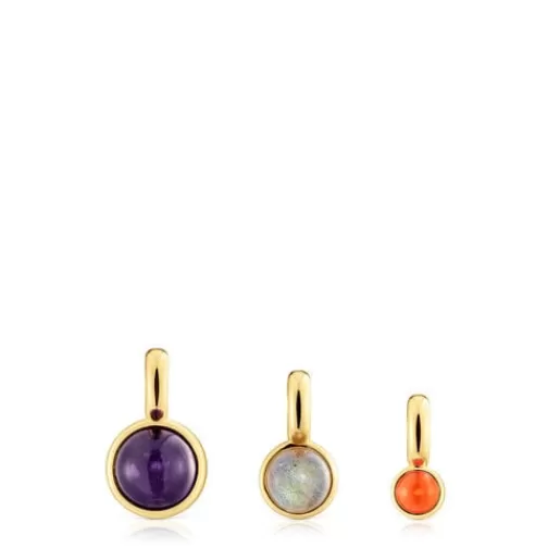 Fashion Set of three silver vermeil Plump Pendants with gemstones Silver Pendants | Small Pendants