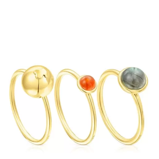 Shop Set of three silver vermeil Plump Rings with gemstones Silver Rings | Small Rings