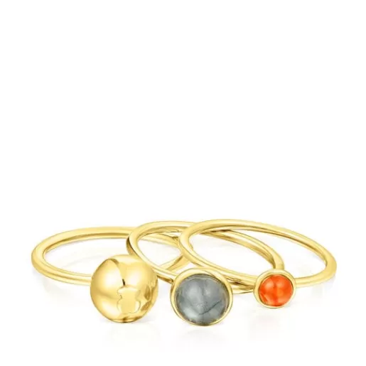 Shop Set of three silver vermeil Plump Rings with gemstones Silver Rings | Small Rings