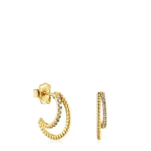 Discount Short double hoop Earrings with diamonds Les Classiques Gold Earrings | Hoop Earrings