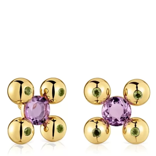 New Short Earrings with 18kt gold plating over silver, amethyst and peridot Sugar Party Silver Earrings