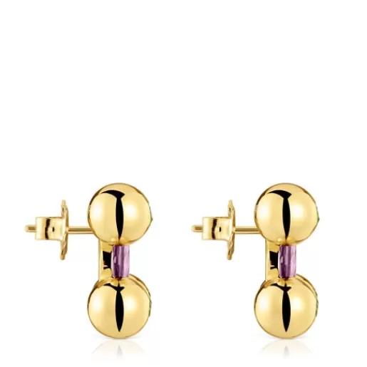 New Short Earrings with 18kt gold plating over silver, amethyst and peridot Sugar Party Silver Earrings