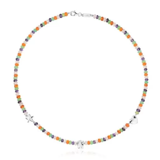 Outlet Short gemstone Necklace with silver motifs Bold Motif Silver Necklaces | Short Necklaces