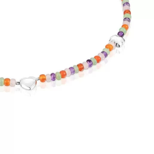 Outlet Short gemstone Necklace with silver motifs Bold Motif Silver Necklaces | Short Necklaces