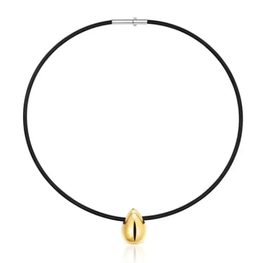 Fashion Short gold and black IP steel Necklace with teardrop motif Mesh Tube Short Necklaces