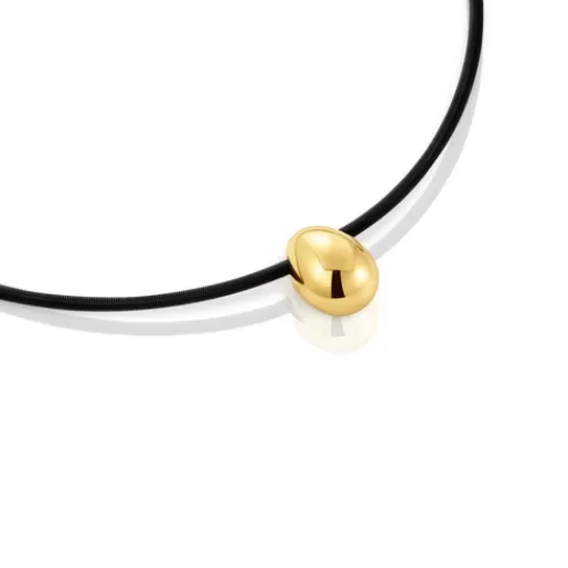 Fashion Short gold and black IP steel Necklace with teardrop motif Mesh Tube Short Necklaces