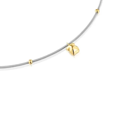 Clearance Short gold and steel Necklace with bear motif Mesh Tube Gold Necklaces | Short Necklaces