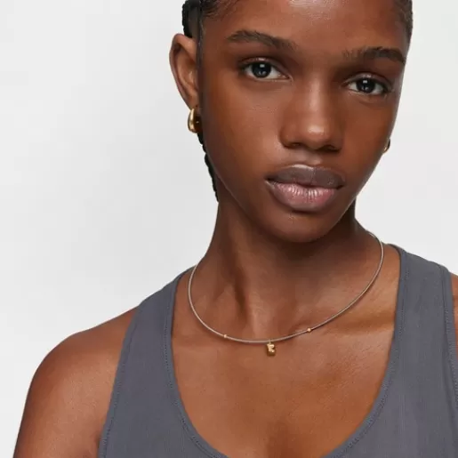 Clearance Short gold and steel Necklace with bear motif Mesh Tube Gold Necklaces | Short Necklaces