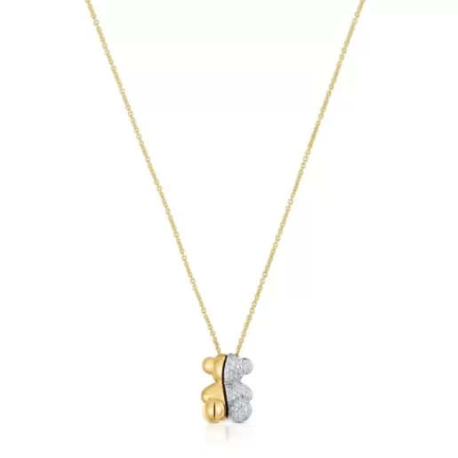 Fashion Short gold and white gold double bear Necklace with diamonds Bold Bear Short Necklaces