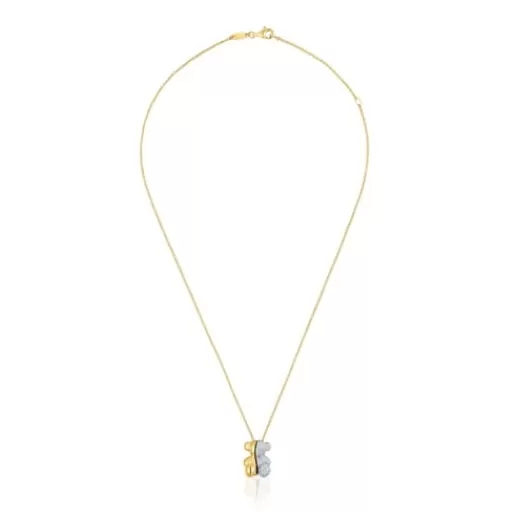 Fashion Short gold and white gold double bear Necklace with diamonds Bold Bear Short Necklaces