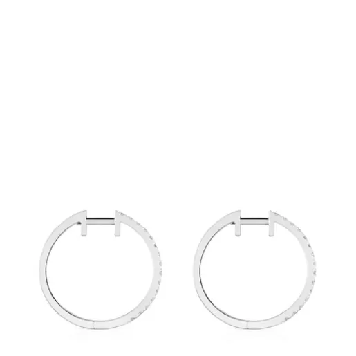 Fashion Short hoop Earrings in white gold with 14.5 mm diamonds Les Classiques Gold Earrings | Hoop Earrings