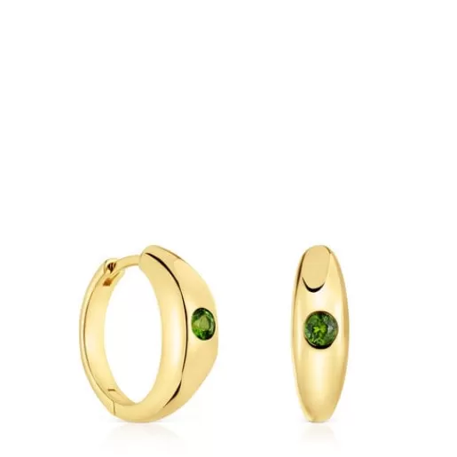Fashion Short Hoop earrings with 18kt gold plating over silver and chrome diopside Basic Colors Silver Earrings | Hoop Earrings