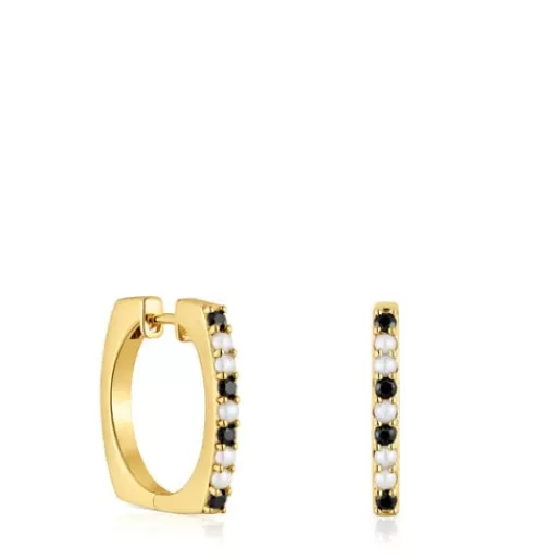 Hot Short Hoop earrings with 18kt gold plating over silver and gemstones Basic Colors Silver Earrings | Hoop Earrings