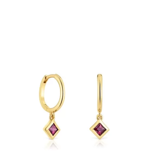 Flash Sale Short Hoop earrings with 18kt gold plating over silver and rhodolite charm Basic Colors Silver Earrings | Hoop Earrings