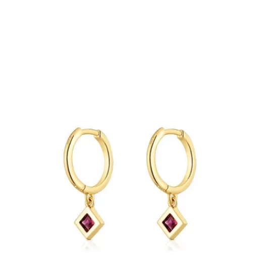 Flash Sale Short Hoop earrings with 18kt gold plating over silver and rhodolite charm Basic Colors Silver Earrings | Hoop Earrings