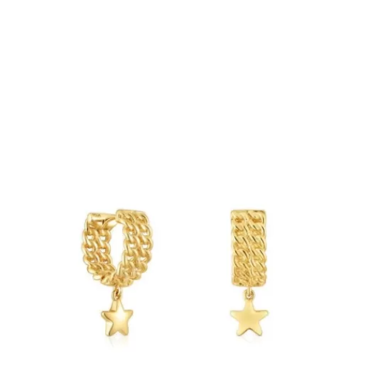 Fashion Short Hoop earrings with 18kt gold plating over silver and star motif Bold Motif Silver Earrings | Hoop Earrings