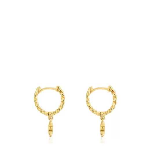 Fashion Short Hoop earrings with 18kt gold plating over silver and star motif Bold Motif Silver Earrings | Hoop Earrings