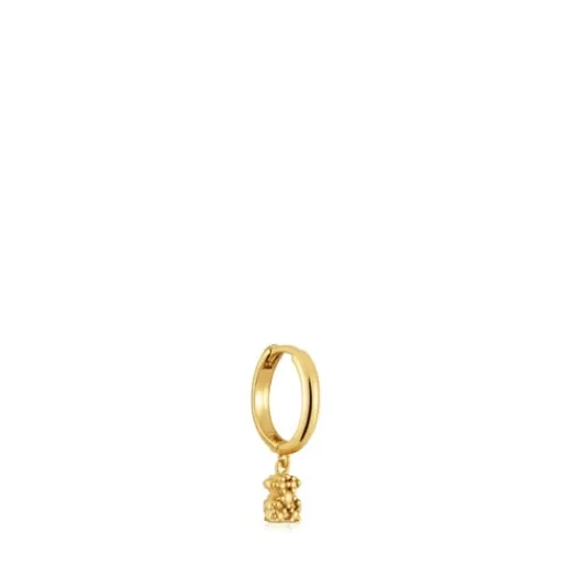 Best Short Hoop individual earring with 18kt gold plating over silver and bear motif Grain Silver Earrings | Hoop Earrings