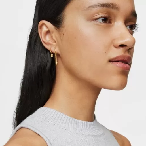 Best Short Hoop individual earring with 18kt gold plating over silver and bear motif Grain Silver Earrings | Hoop Earrings