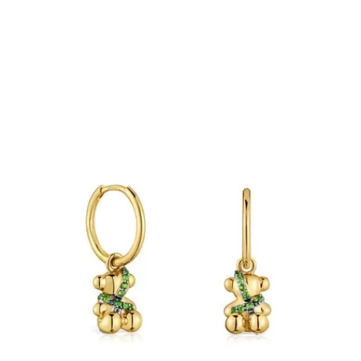 Clearance Short 18kt gold-plated silver bear Hoop earrings with chrome diopside Lligat Silver Earrings | Hoop Earrings