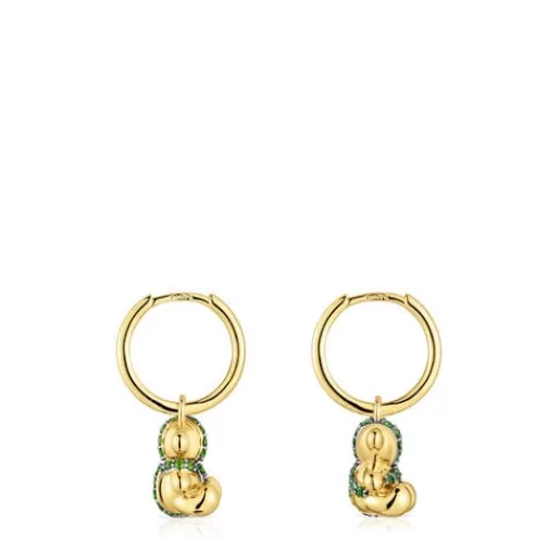 Clearance Short 18kt gold-plated silver bear Hoop earrings with chrome diopside Lligat Silver Earrings | Hoop Earrings