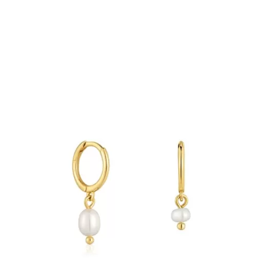Clearance Short 18kt gold-plated silver Hoop earrings with culture pearls Sugar Party Silver Earrings | Hoop Earrings