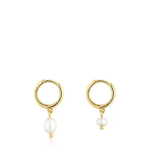 Clearance Short 18kt gold-plated silver Hoop earrings with culture pearls Sugar Party Silver Earrings | Hoop Earrings