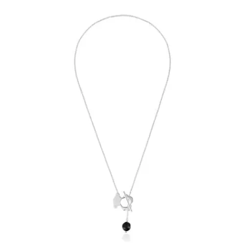 Shop Short silver and onyx bear Necklace I-Bear Silver Necklaces | Short Necklaces