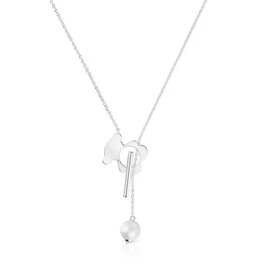 Online Short silver bear Necklace with cultivated pearls I-Bear Silver Necklaces | Short Necklaces