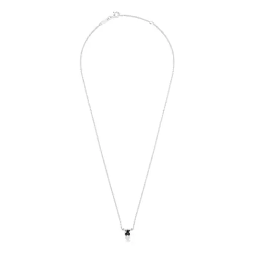 Hot Short silver Necklace with small bear motif in onyx Icon Color Silver Necklaces | Short Necklaces