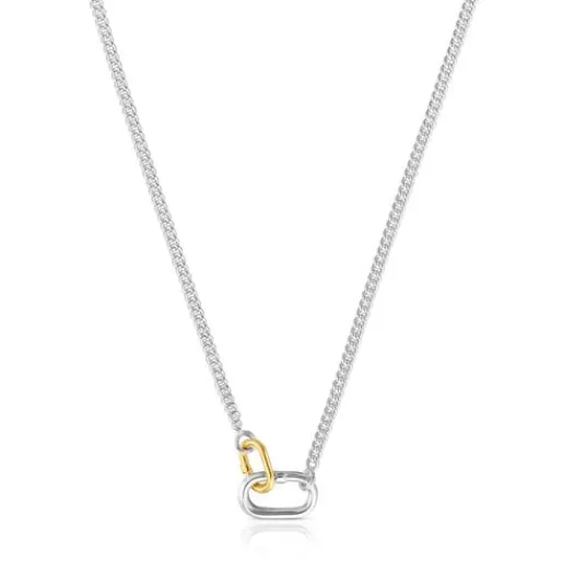 Store Short silver Necklace with two-tone rings Hold Oval Silver Necklaces | Short Necklaces