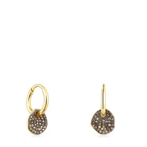 Discount Short Silver Vermeil Nenufar Earrings with Diamonds Silver Earrings