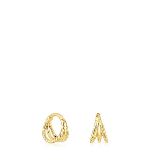 New Short triple hoop Earrings with embossed gold Basics Gold Earrings | Hoop Earrings