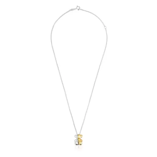 Outlet Short two-tone bear Double necklace My Other Half Silver Necklaces | Short Necklaces