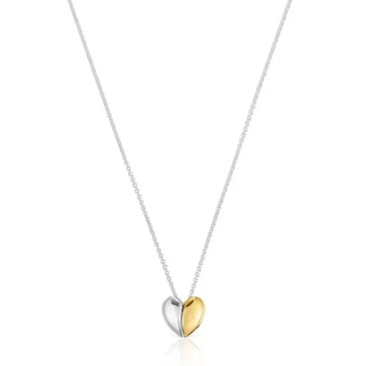 Cheap Short two-tone heart Double necklace My Other Half Silver Necklaces | Short Necklaces