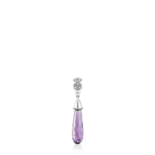 Best Sale Short white-gold bear Single earring with diamonds and amethyst Grain Individual Earrings