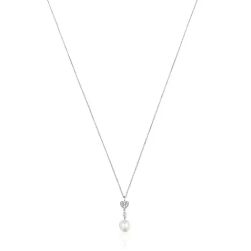 Flash Sale Short white-gold heart Necklace with diamonds and cultured pearl Grain Gold Necklaces | Short Necklaces