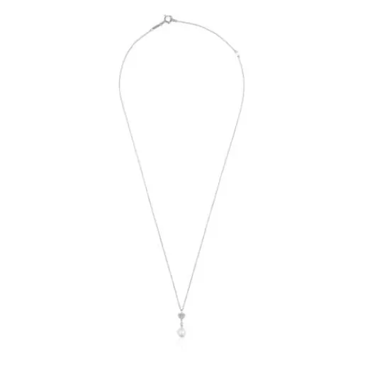 Flash Sale Short white-gold heart Necklace with diamonds and cultured pearl Grain Gold Necklaces | Short Necklaces