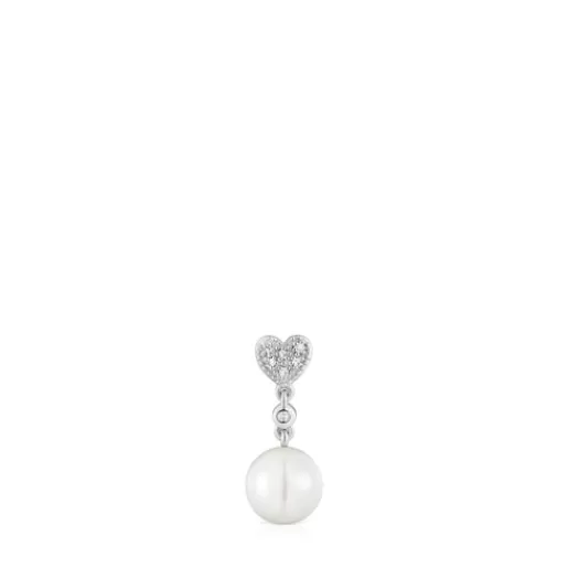 Discount Short white-gold heart Single earring with diamonds and cultured pearl Grain Individual Earrings
