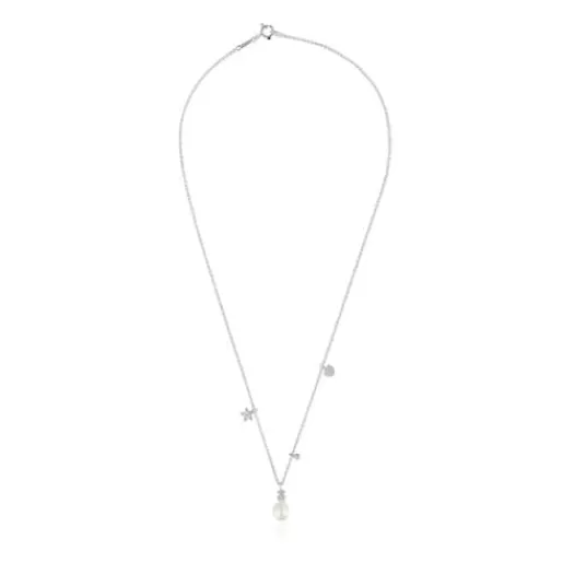 Hot Short white-gold Necklace with diamonds, cultured pearl and motifs Grain Gold Necklaces | Short Necklaces
