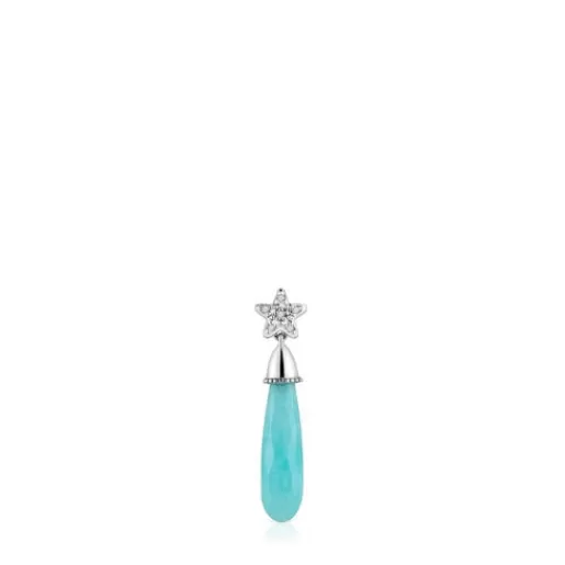 Best Short white-gold star Single earring with diamonds and amazonite Grain Individual Earrings