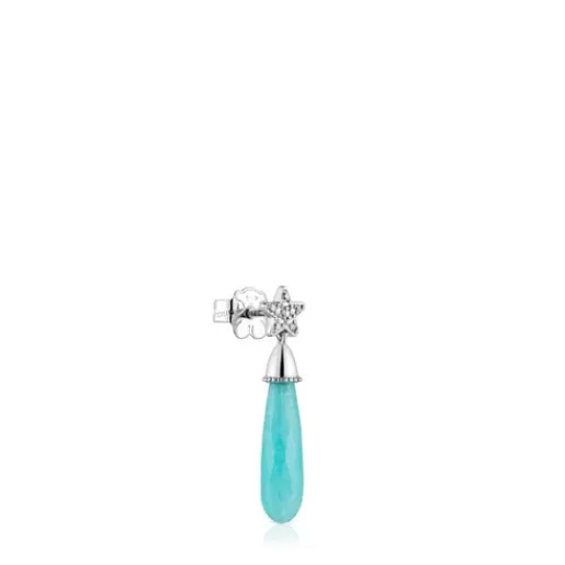 Best Short white-gold star Single earring with diamonds and amazonite Grain Individual Earrings