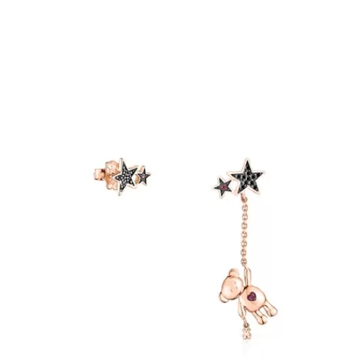 Best Sale Short/long Rose Silver Vermeil Teddy Bear Stars Earrings with Spinel and Ruby Silver Earrings | Large Earrings