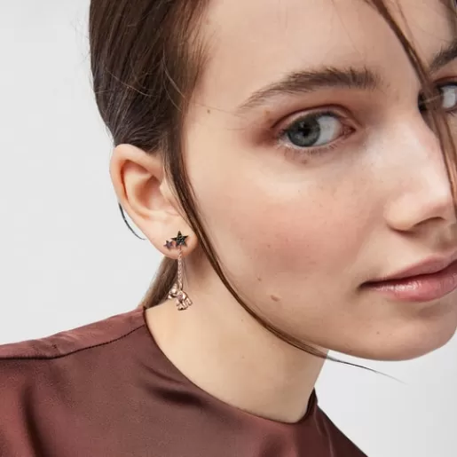 Best Sale Short/long Rose Silver Vermeil Teddy Bear Stars Earrings with Spinel and Ruby Silver Earrings | Large Earrings